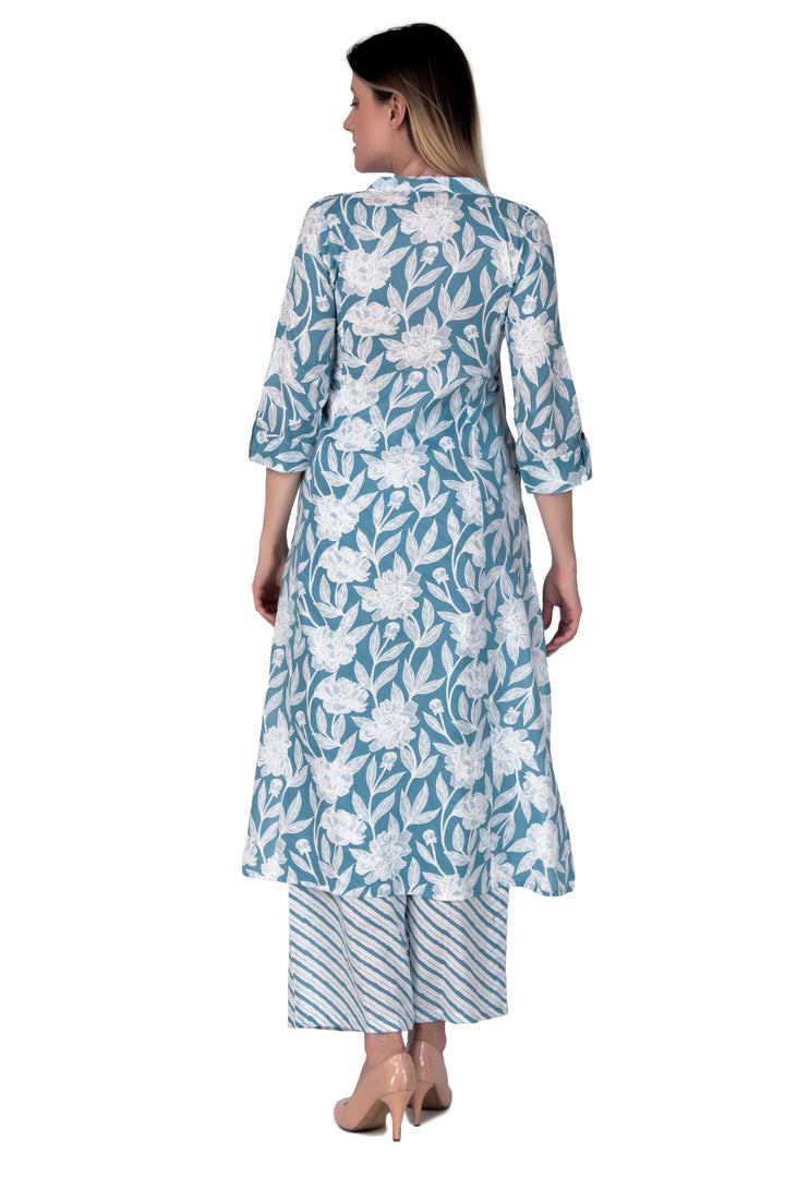 Ladyline Womens Cotton Kurta Palazzo Pants Set Printed Tunic Kurti Dress | 2-Pcs Co-Ord Set