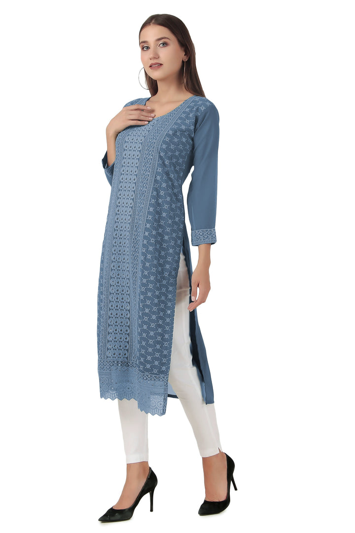 Ladyline Long Tunic Kurti Womens Georgette Chikankari Embroidered Sequins Kurta Top