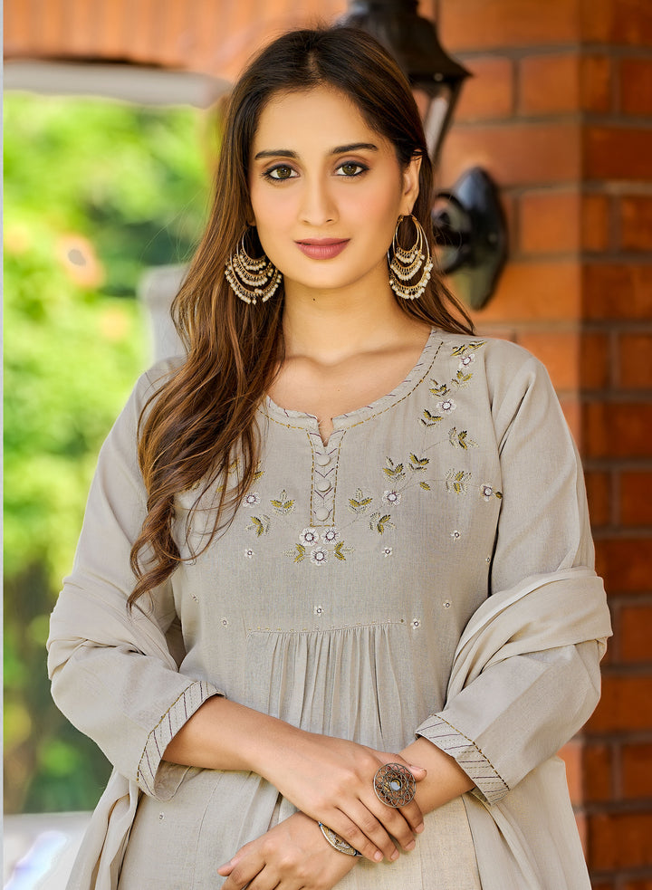 Ladyline Womens Cotton Afghani Style Salwar Kameez Suit Set with Embroidered Kurta, Harem Pants & Lawn Dupatta – Ethnic Wear Indian Dress