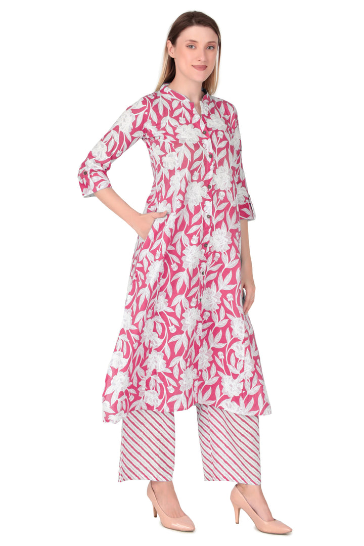 Ladyline Womens Cotton Kurta Palazzo Pants Set Printed Tunic Kurti Dress | 2-Pcs Co-Ord Set