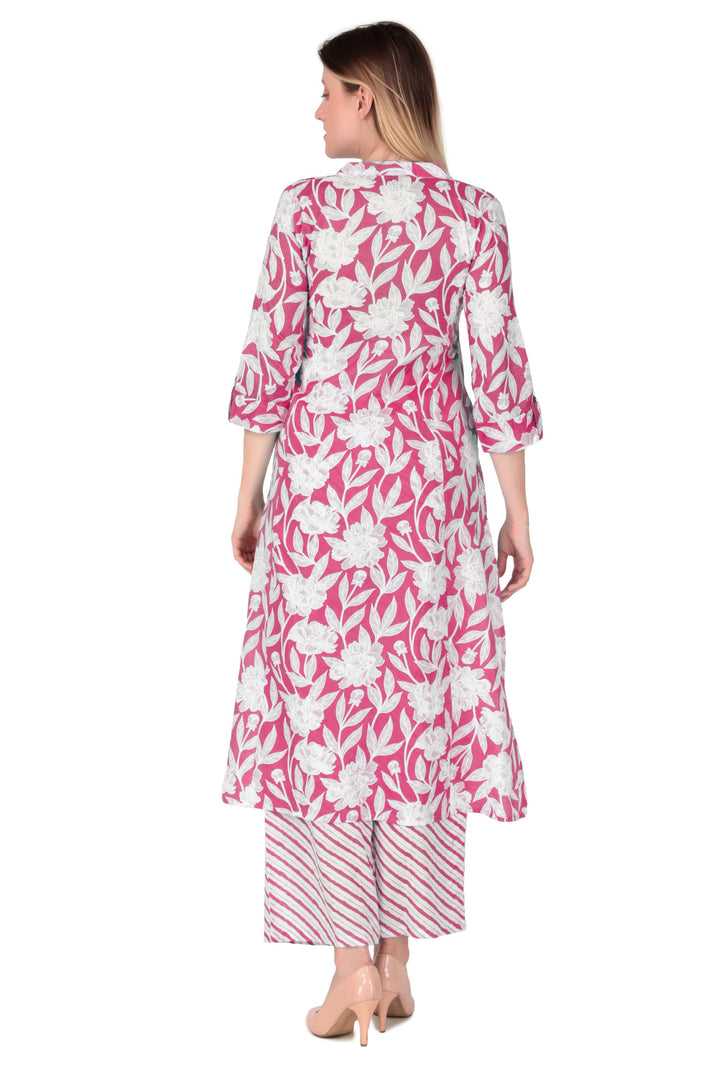 Ladyline Womens Cotton Kurta Palazzo Pants Set Printed Tunic Kurti Dress | 2-Pcs Co-Ord Set