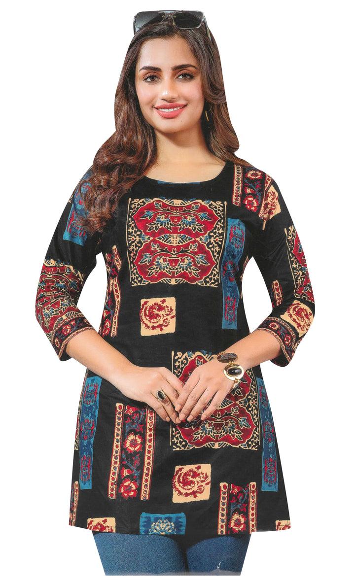 Ladyline Casual Cotton Printed Tunic Top Blouse for Womens Short Kurti Ethnic Print