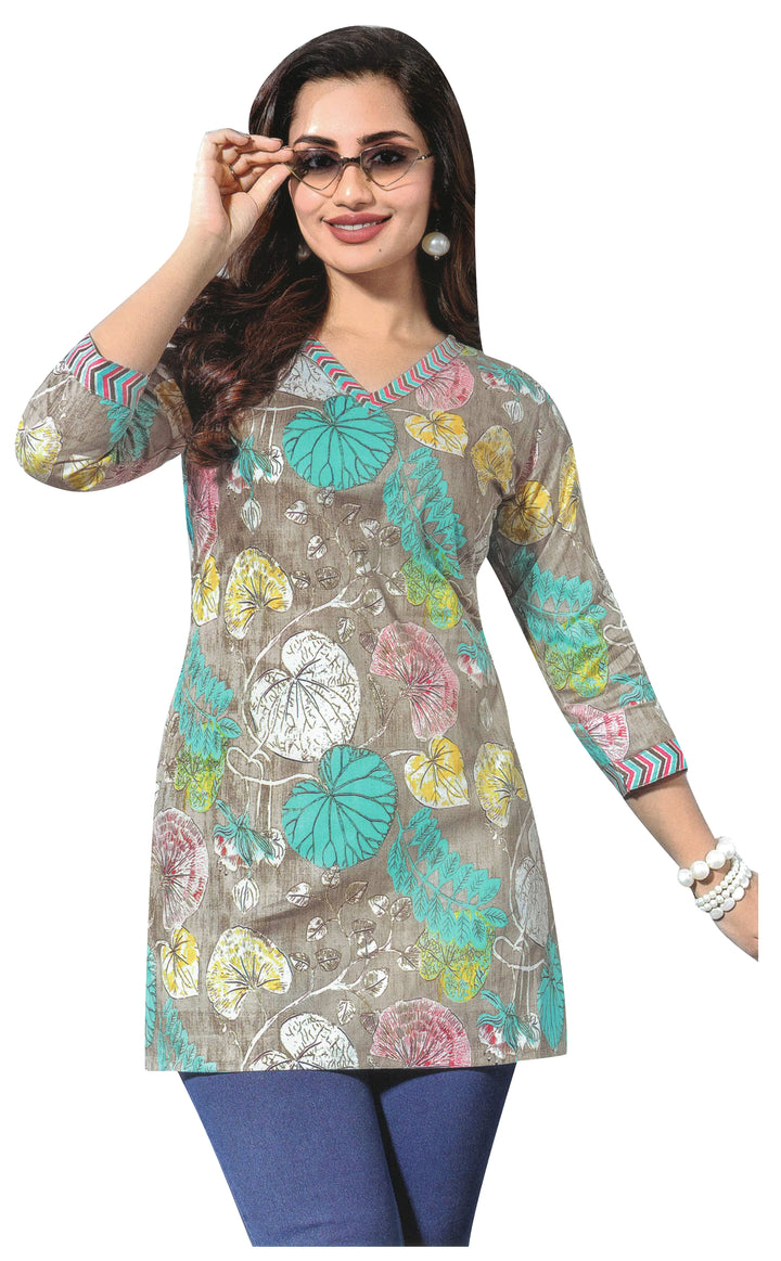 Ladyline Casual Cotton Printed Tunic Top Blouse for Womens Short Kurti Ethnic Print