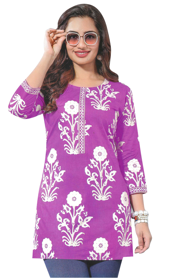 Ladyline Casual Cotton Printed Tunic Top Blouse for Womens Short Kurti Ethnic Print