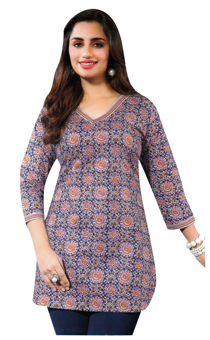 Ladyline Casual Cotton Printed Tunic Top Blouse for Womens Short Kurti Ethnic Print