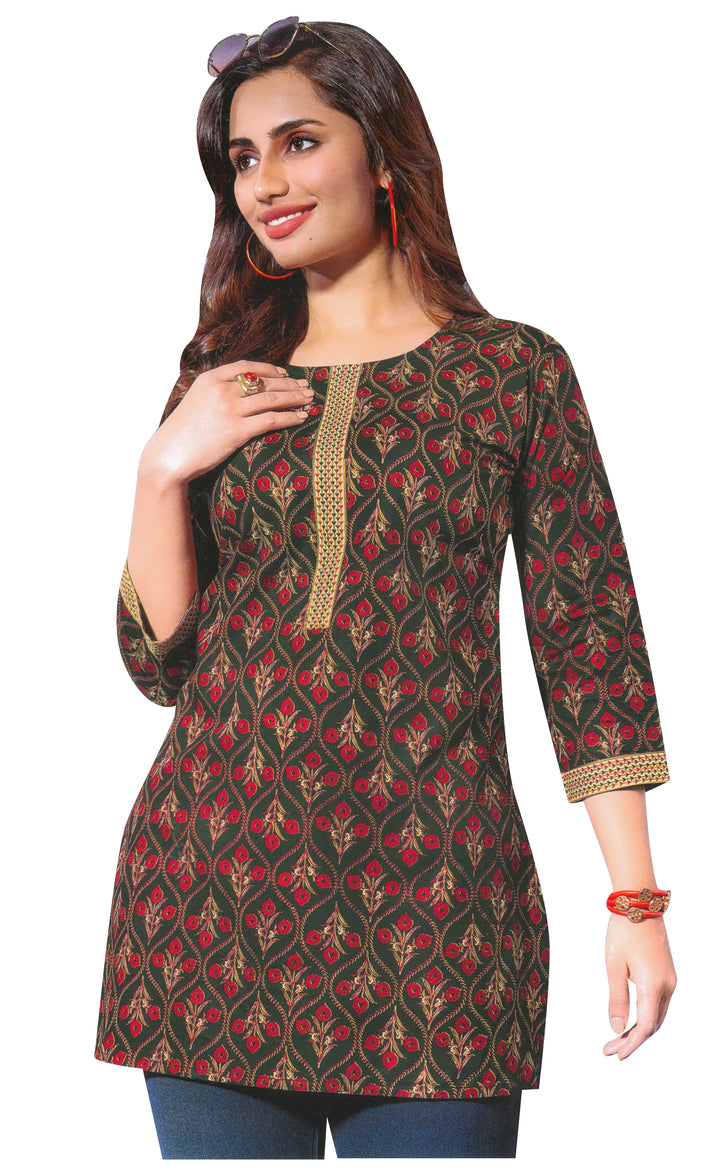 Ladyline Casual Cotton Printed Tunic Top Blouse for Womens Short Kurti Ethnic Print