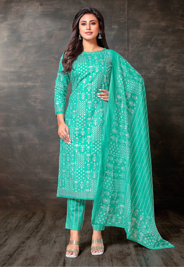 Ladyline Women’s Jaipur Cotton Printed Salwar Kameez Suit Set with Dupatta | Ethnic Indian Pakistani Wear | Kurta Pants Set | Casual & Festive Wear