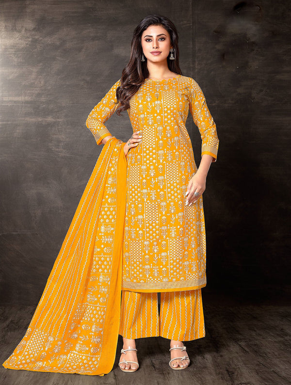 Ladyline Women’s Jaipur Cotton Printed Salwar Kameez Suit Set with Dupatta | Ethnic Indian Pakistani Wear | Kurta Pants Set | Casual & Festive Wear