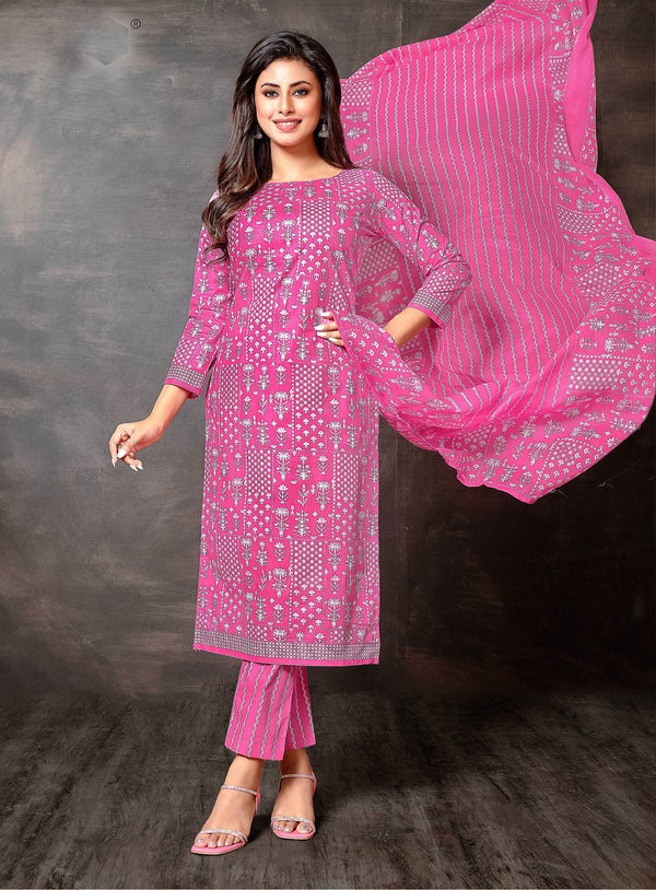 Ladyline Women’s Jaipur Cotton Printed Salwar Kameez Suit Set with Dupatta | Ethnic Indian Pakistani Wear | Kurta Pants Set | Casual & Festive Wear