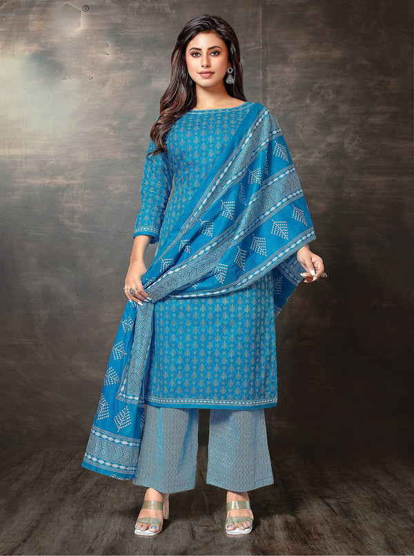 Ladyline Women’s Jaipur Cotton Printed Salwar Kameez Suit Set with Dupatta | Ethnic Indian Pakistani Wear | Kurta Pants Set | Casual & Festive Wear