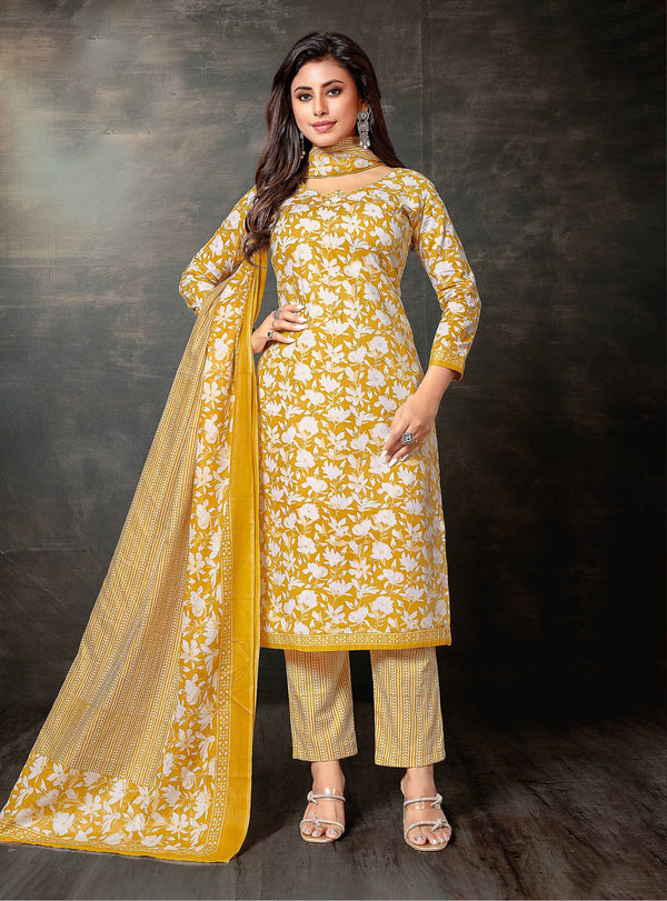 Ladyline Women’s Jaipur Cotton Printed Salwar Kameez Suit Set with Dupatta | Ethnic Indian Pakistani Wear | Kurta Pants Set | Casual & Festive Wear