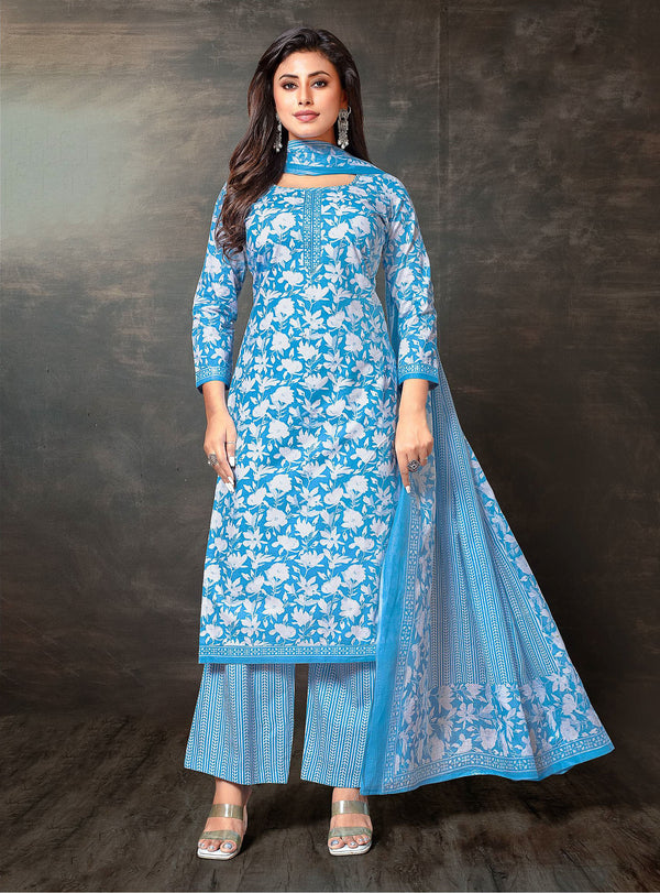 Ladyline Women’s Jaipur Cotton Printed Salwar Kameez Suit Set with Dupatta | Ethnic Indian Pakistani Wear | Kurta Pants Set | Casual & Festive Wear