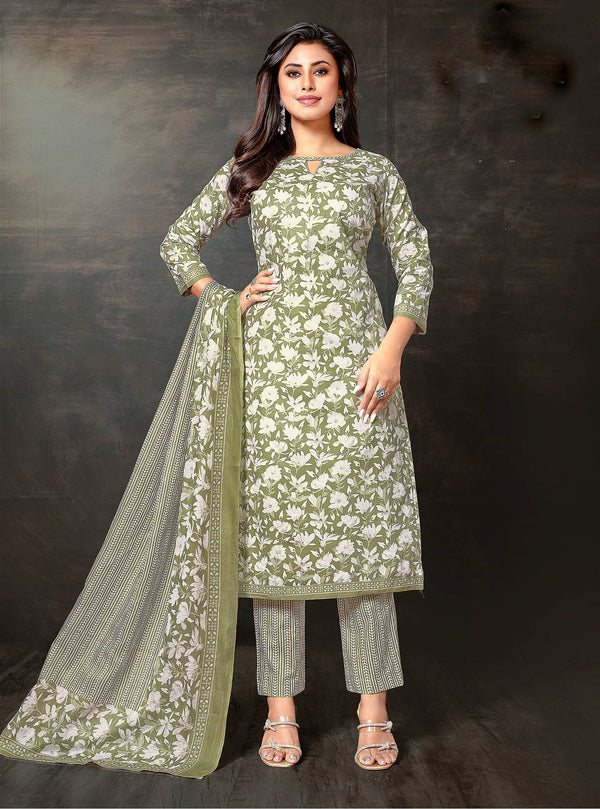Ladyline Women’s Jaipur Cotton Printed Salwar Kameez Suit Set with Dupatta | Ethnic Indian Pakistani Wear | Kurta Pants Set | Casual & Festive Wear