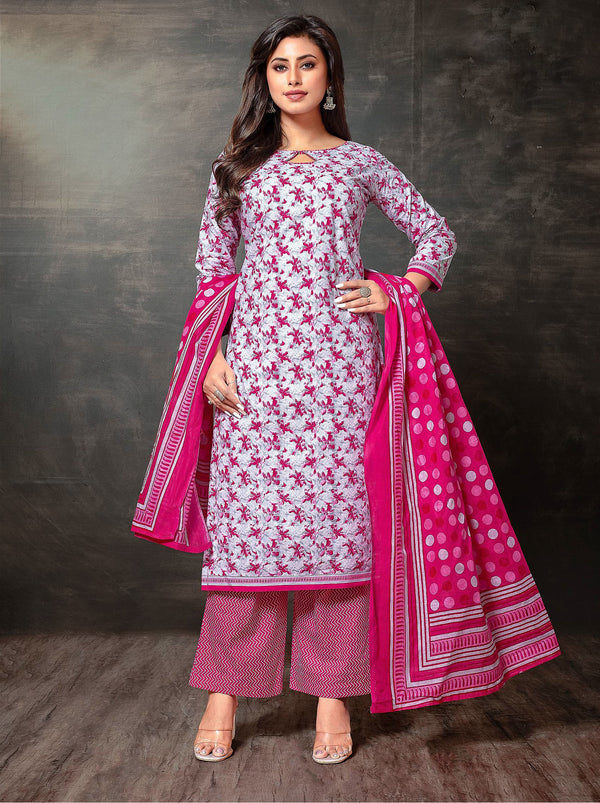Ladyline Women’s Jaipur Cotton Printed Salwar Kameez Suit Set with Dupatta | Ethnic Indian Pakistani Wear | Kurta Pants Set | Casual & Festive Wear