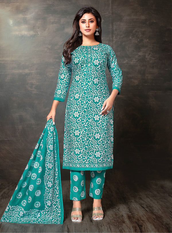 Ladyline Women’s Jaipur Cotton Printed Salwar Kameez Suit Set with Dupatta | Ethnic Indian Pakistani Wear | Kurta Pants Set | Casual & Festive Wear
