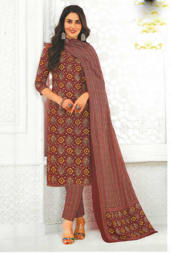 Ladyline Traditional Jaipuri Printed Cotton Salwar Kameez Suit Indian Pakistani Casual Ethnic Dress