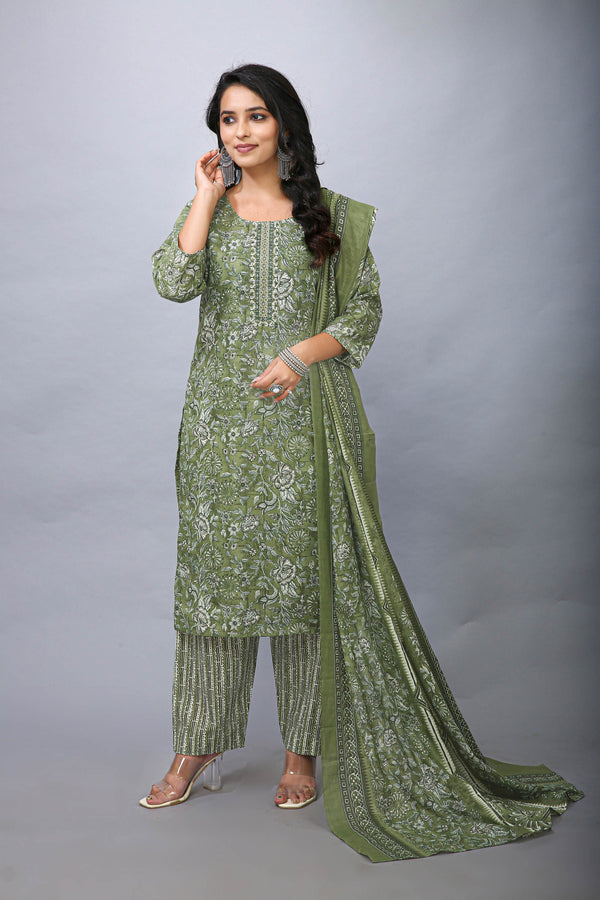 Ladyline Womens Cotton Salwar Kameez Suit Ethnic Printed Embroidered with Lawn Dupatta