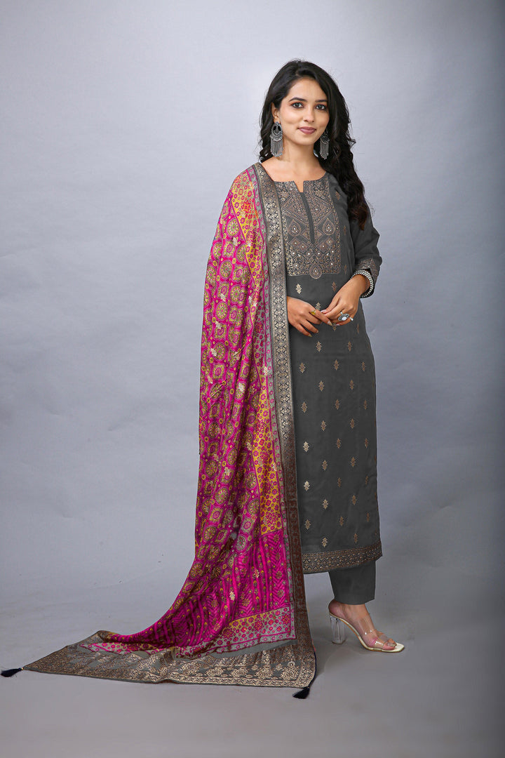 Ladyline Jacquard Silk Weaving Salwar Kameez - Brocade Patola Printed Dupatta Indian Dress