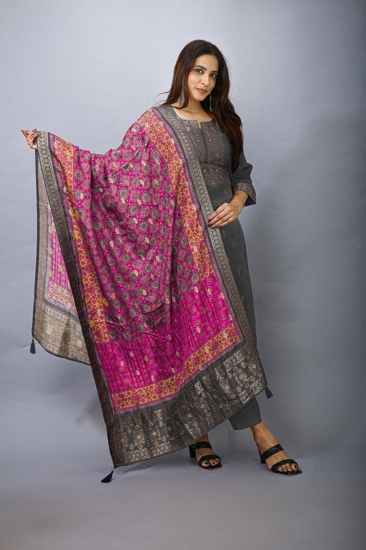 Ladyline Jacquard Silk Weaving Salwar Kameez - Brocade Patola Printed Dupatta Indian Dress