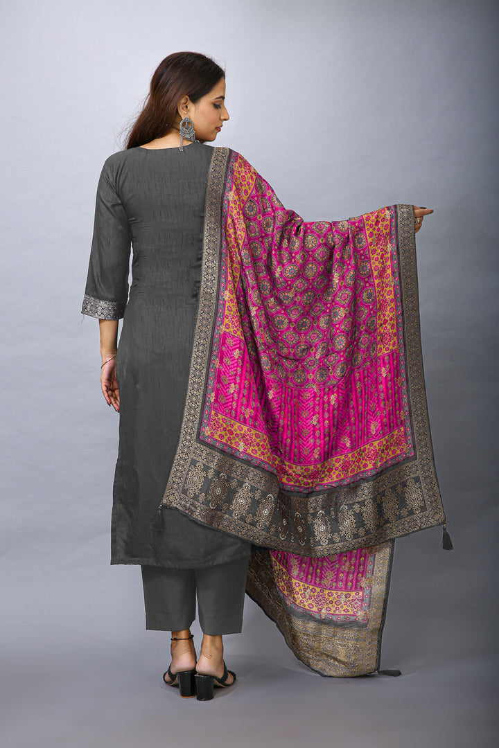 Ladyline Jacquard Silk Weaving Salwar Kameez - Brocade Patola Printed Dupatta Indian Dress