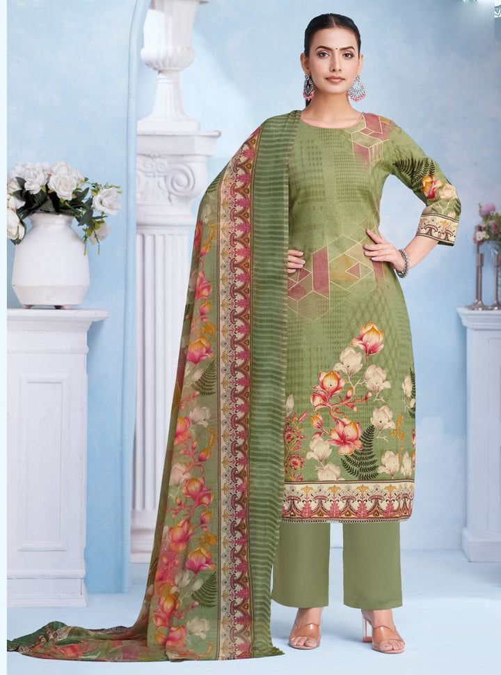 Ladyline Womens Cotton Printed Salwar Kameez Set with Chiffon Dupatta | Floral Designs Ethnic Suit with Pants | Casual Daily & Festive Wear