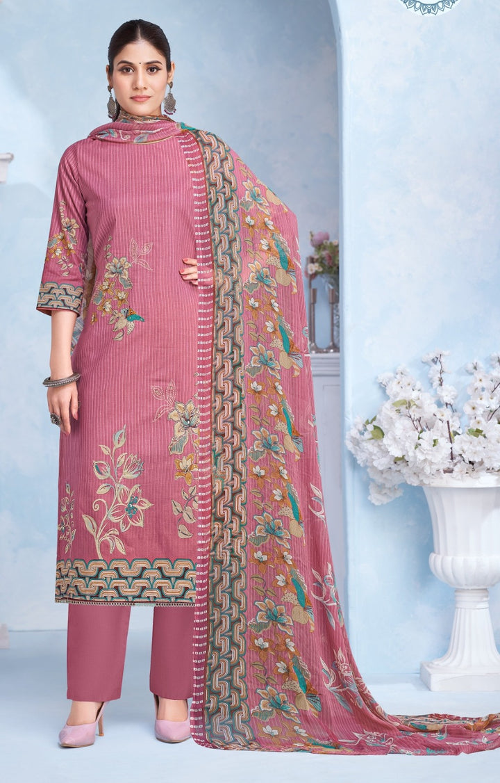 Ladyline Womens Cotton Printed Salwar Kameez Set with Chiffon Dupatta | Floral Designs Ethnic Suit with Pants | Casual Daily & Festive Wear