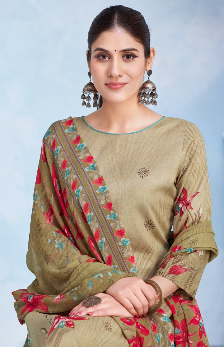 Ladyline Womens Cotton Printed Salwar Kameez Set with Chiffon Dupatta | Floral Designs Ethnic Suit with Pants | Casual Daily & Festive Wear