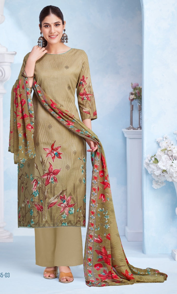 Ladyline Womens Cotton Printed Salwar Kameez Set with Chiffon Dupatta | Floral Designs Ethnic Suit with Pants | Casual Daily & Festive Wear