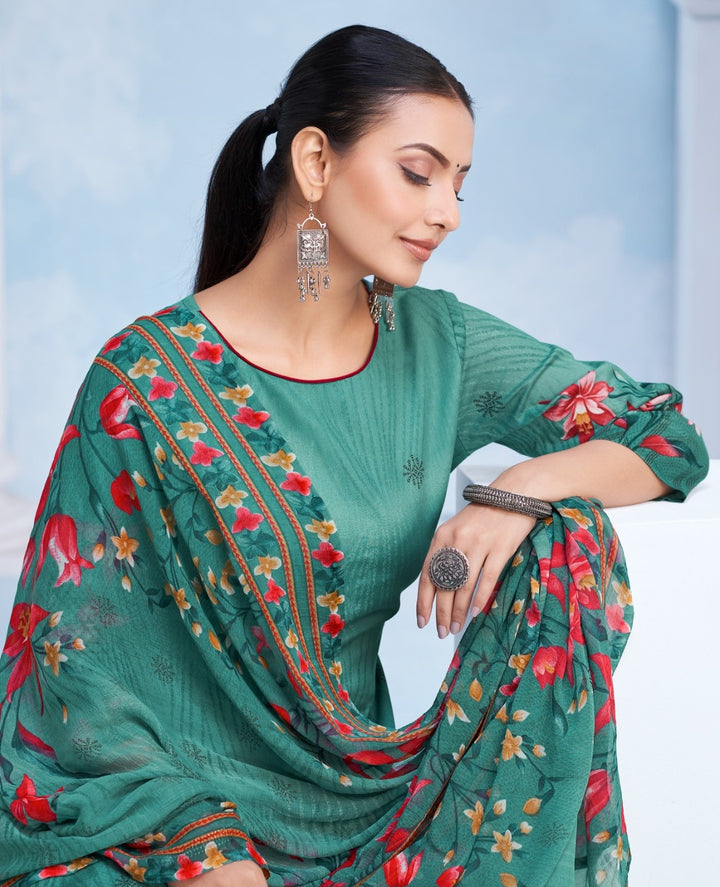 Ladyline Womens Cotton Printed Salwar Kameez Set with Chiffon Dupatta | Floral Designs Ethnic Suit with Pants | Casual Daily & Festive Wear