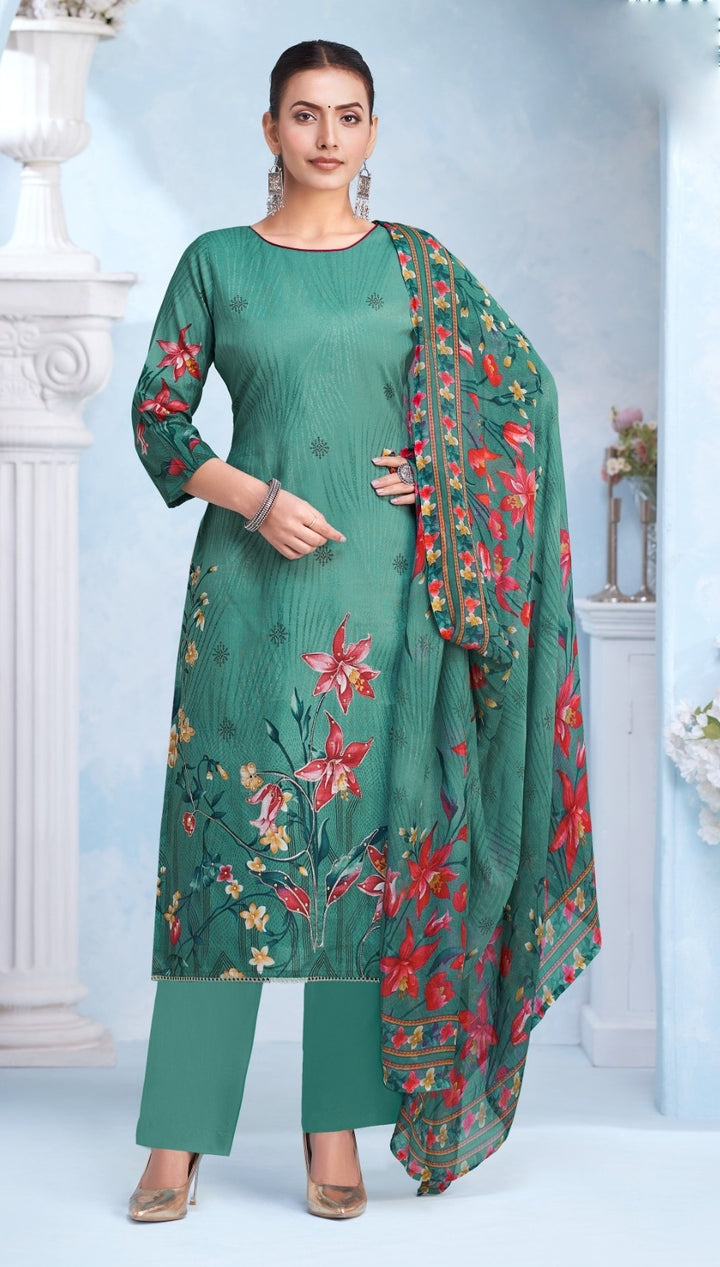 Ladyline Womens Cotton Printed Salwar Kameez Set with Chiffon Dupatta | Floral Designs Ethnic Suit with Pants | Casual Daily & Festive Wear