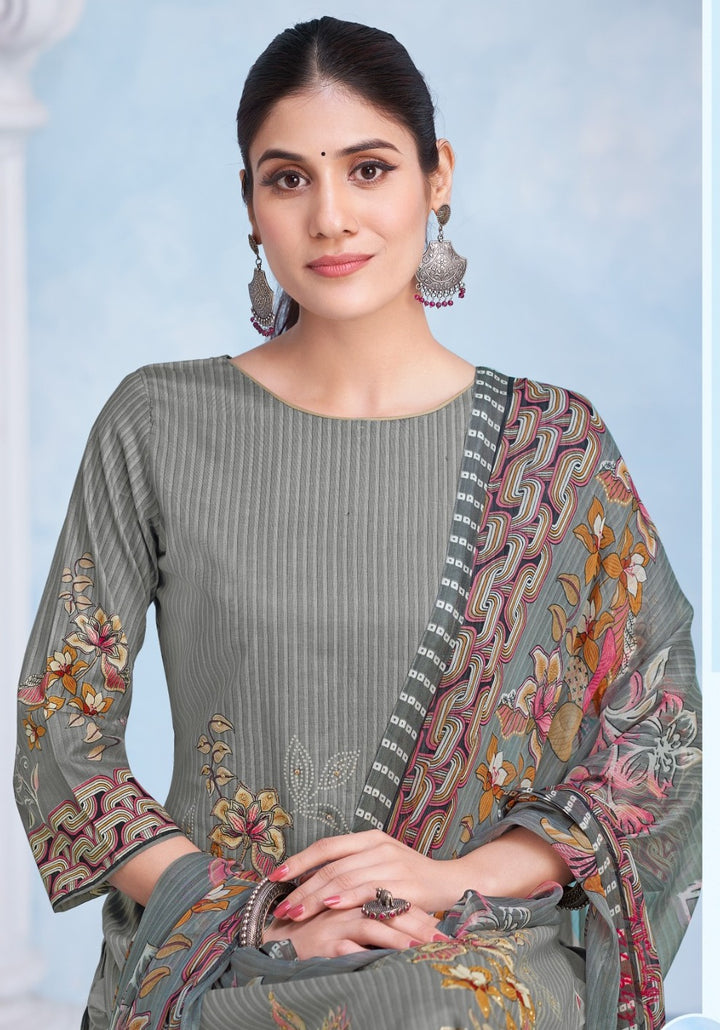 Ladyline Womens Cotton Printed Salwar Kameez Set with Chiffon Dupatta | Floral Designs Ethnic Suit with Pants | Casual Daily & Festive Wear