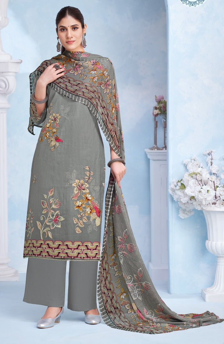 Ladyline Womens Cotton Printed Salwar Kameez Set with Chiffon Dupatta | Floral Designs Ethnic Suit with Pants | Casual Daily & Festive Wear