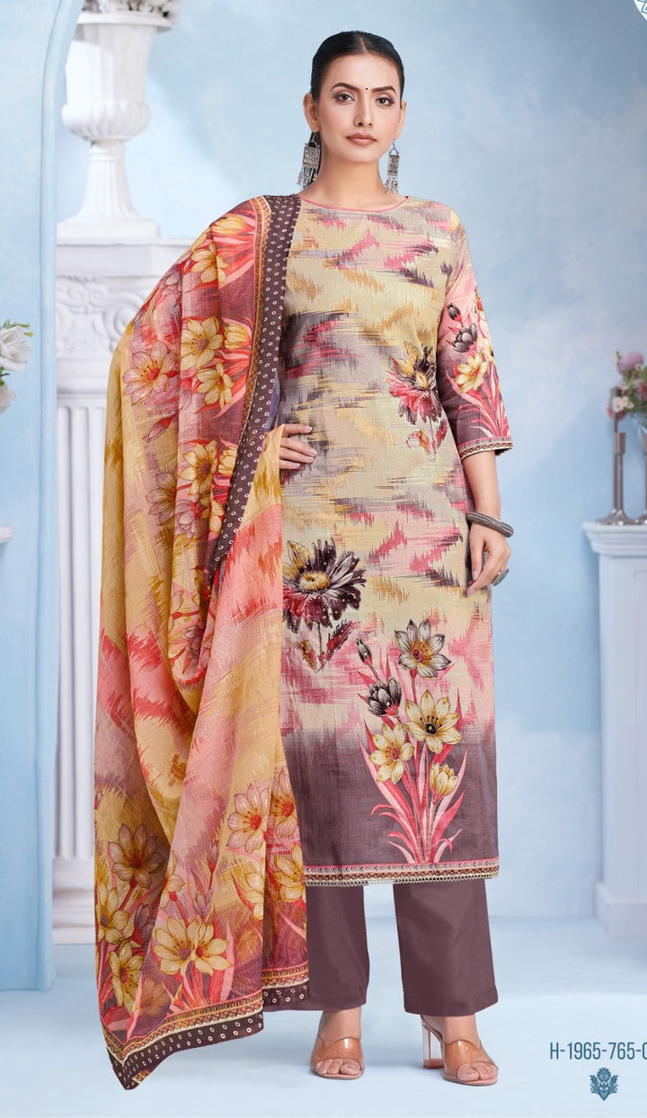 Ladyline Womens Cotton Printed Salwar Kameez Set with Chiffon Dupatta | Floral Designs Ethnic Suit with Pants | Casual Daily & Festive Wear