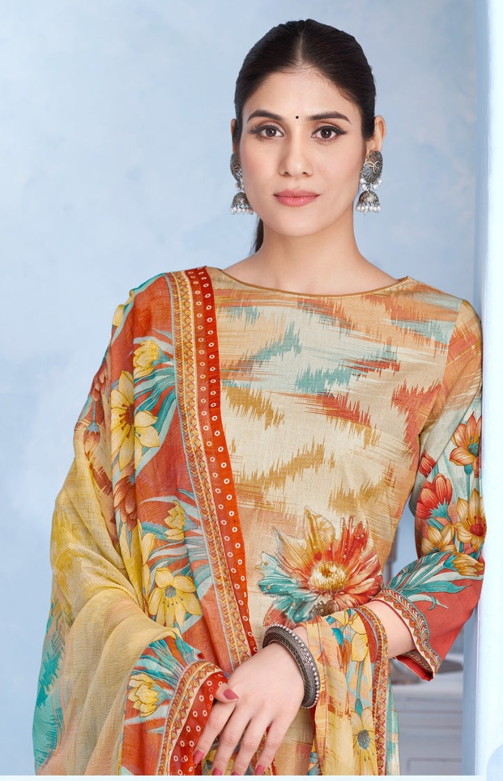 Ladyline Womens Cotton Printed Salwar Kameez Set with Chiffon Dupatta | Floral Designs Ethnic Suit with Pants | Casual Daily & Festive Wear