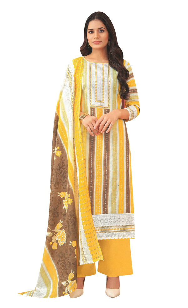 Ladyline Casual Women's Cotton Salwar Kameez - Fancy Printed with Palazzo and Lawn Dupatta  CPSK