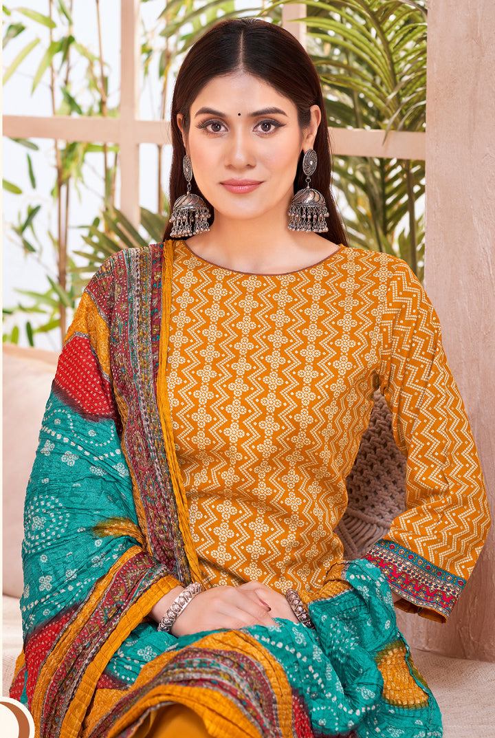 Ladyline Womens Cotton Salwar Kameez | Ethnic Bandhani Style Printed | Kurta Set with Palazzo Pants & Dupatta - Highlight work - Indian Dress