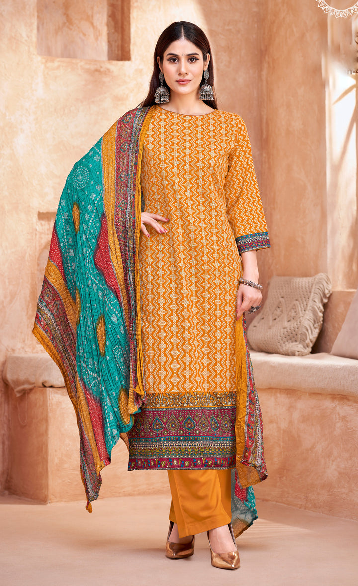 Ladyline Womens Cotton Salwar Kameez | Ethnic Bandhani Style Printed | Kurta Set with Palazzo Pants & Dupatta - Highlight work - Indian Dress