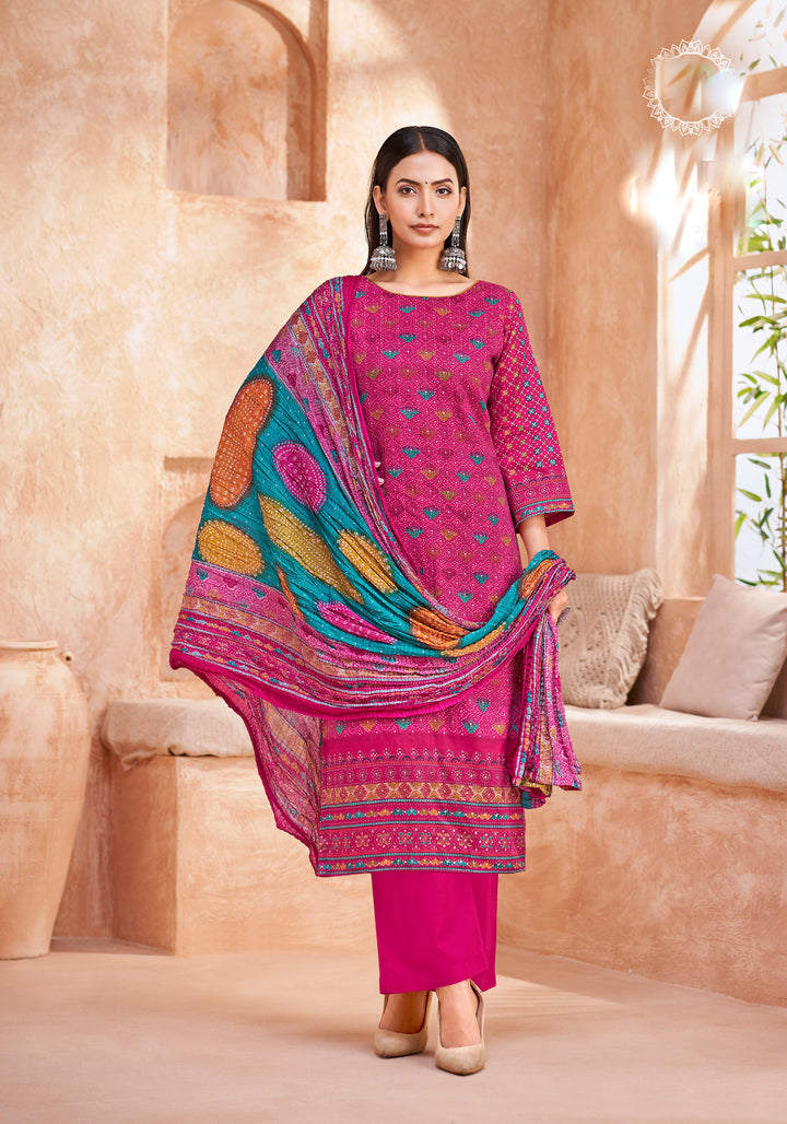 Ladyline Womens Cotton Salwar Kameez | Ethnic Bandhani Style Printed | Kurta Set with Palazzo Pants & Dupatta - Highlight work - Indian Dress