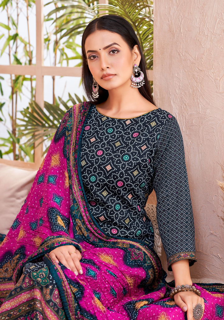Ladyline Womens Cotton Salwar Kameez | Ethnic Bandhani Style Printed | Kurta Set with Palazzo Pants & Dupatta - Highlight work - Indian Dress