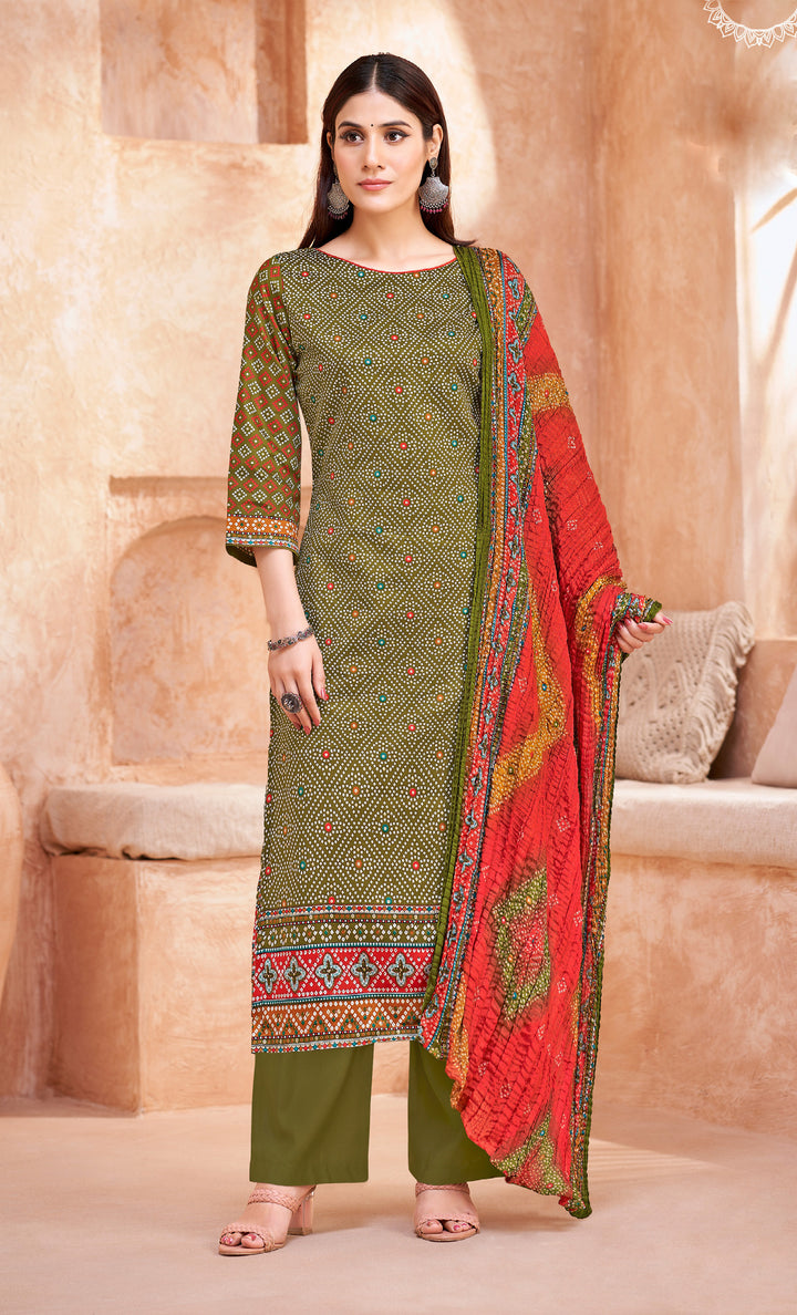 Ladyline Womens Cotton Salwar Kameez | Ethnic Bandhani Style Printed | Kurta Set with Palazzo Pants & Dupatta - Highlight work - Indian Dress