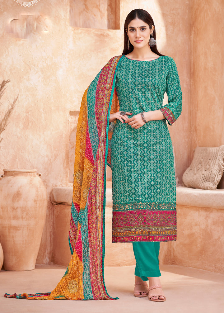 Ladyline Womens Cotton Salwar Kameez | Ethnic Bandhani Style Printed | Kurta Set with Palazzo Pants & Dupatta - Highlight work - Indian Dress