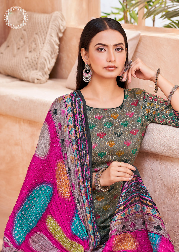 Ladyline Womens Cotton Salwar Kameez | Ethnic Bandhani Style Printed | Kurta Set with Palazzo Pants & Dupatta - Highlight work - Indian Dress
