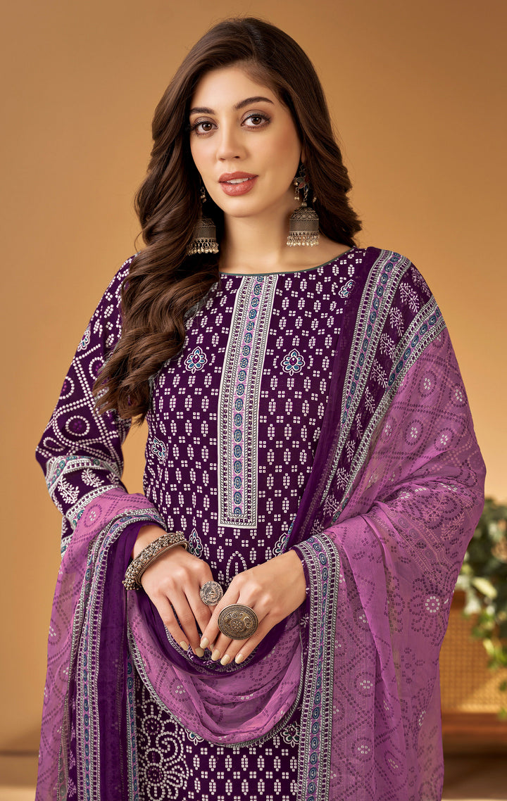 Ladyline Womens Cotton Bandhani Printed Salwar Kameez Set with Chiffon Dupatta | Traditional Indian Ethnic Suit with Pants | Casual & Festive Wear