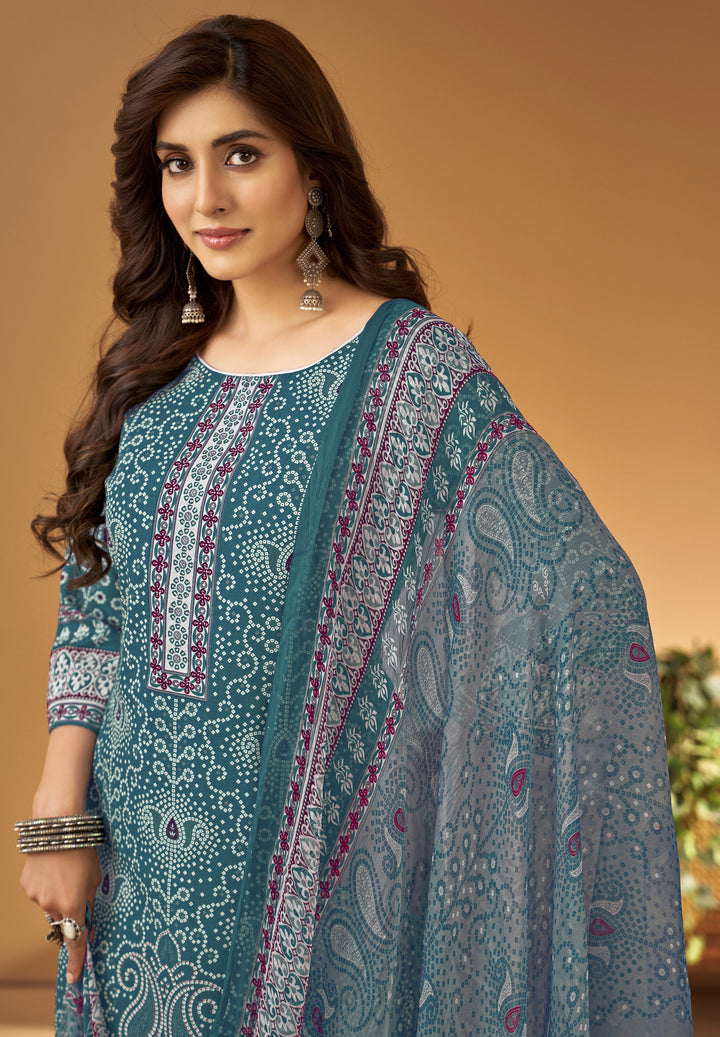 Ladyline Womens Cotton Bandhani Printed Salwar Kameez Set with Chiffon Dupatta | Traditional Indian Ethnic Suit with Pants | Casual & Festive Wear