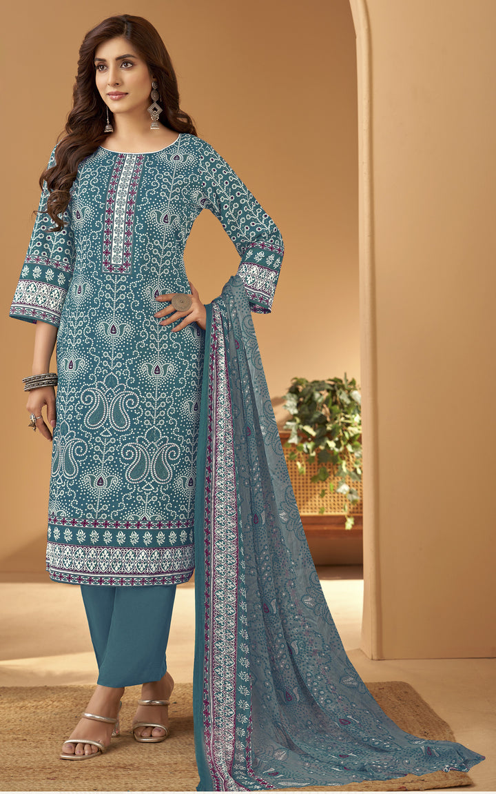 Ladyline Womens Cotton Bandhani Printed Salwar Kameez Set with Chiffon Dupatta | Traditional Indian Ethnic Suit with Pants | Casual & Festive Wear