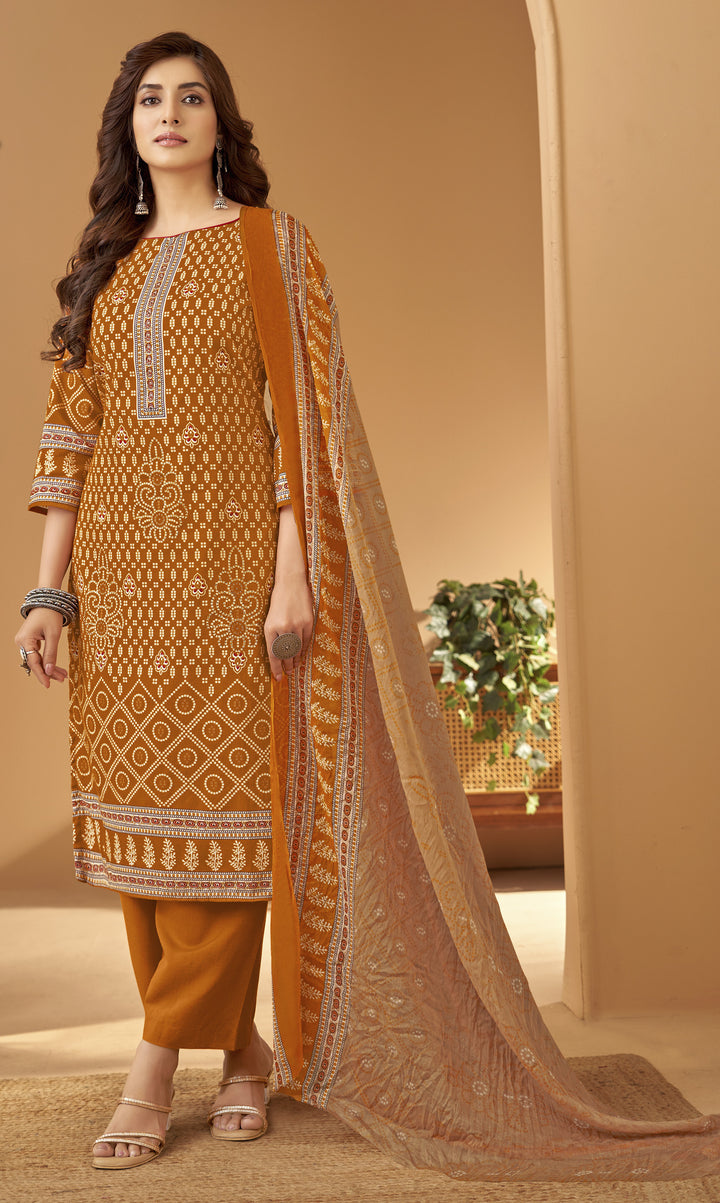 Ladyline Womens Cotton Bandhani Printed Salwar Kameez Set with Chiffon Dupatta | Traditional Indian Ethnic Suit with Pants | Casual & Festive Wear