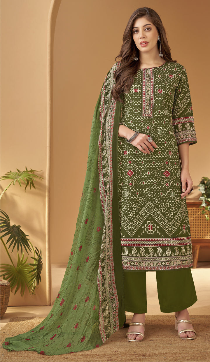 Ladyline Womens Cotton Bandhani Printed Salwar Kameez Set with Chiffon Dupatta | Traditional Indian Ethnic Suit with Pants | Casual & Festive Wear