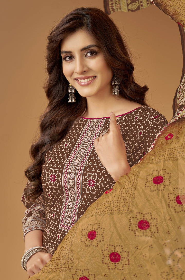 Ladyline Womens Cotton Bandhani Printed Salwar Kameez Set with Chiffon Dupatta | Traditional Indian Ethnic Suit with Pants | Casual & Festive Wear