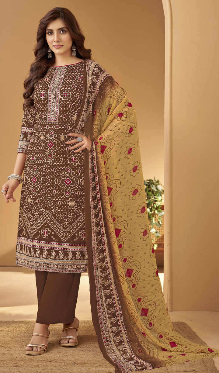 Ladyline Womens Cotton Bandhani Printed Salwar Kameez Set with Chiffon Dupatta | Traditional Indian Ethnic Suit with Pants | Casual & Festive Wear