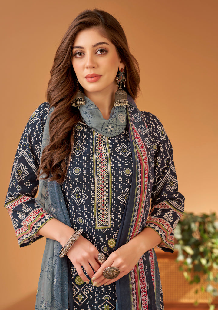 Ladyline Womens Cotton Bandhani Printed Salwar Kameez Set with Chiffon Dupatta | Traditional Indian Ethnic Suit with Pants | Casual & Festive Wear